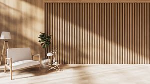 Puristische Einrichtung mit Holz, Glas und Erdtönen