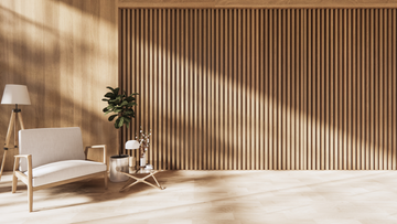 Puristische Einrichtung mit Holz, Glas und Erdtönen