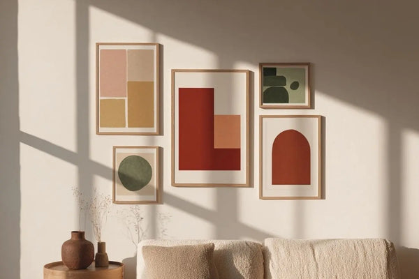 Moderne Gallery Wall mit abstrakten Postern und Line Art in Erdtönen