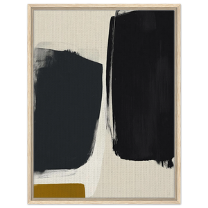 Bold Harmony Leinwandbild – expressives abstraktes Wandbild in Dunkelgrün, Schwarz und Senfgelb mit schwarzem Rahmen auf Leinwand