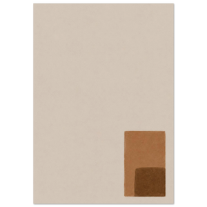 Minimalistischer Japandi Kunstdruck – kleine Komposition aus Caramel-Rechtecken in der unteren rechten Ecke auf großflächigem Beige, japanisches Ma-Konzept als Wanddeko